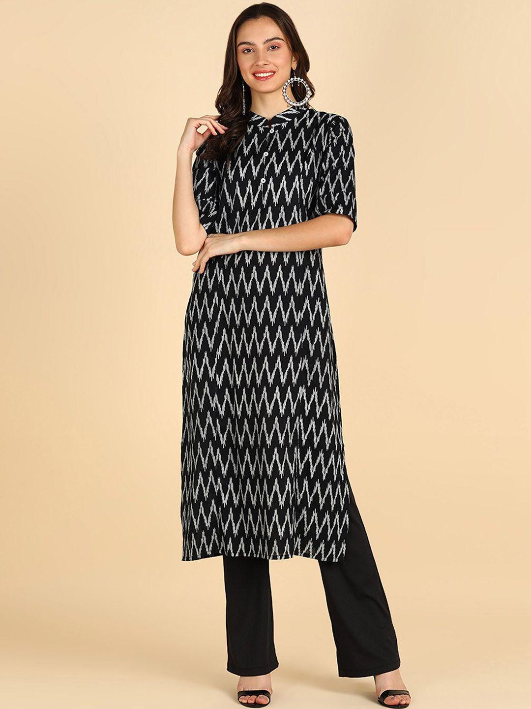 znx clothing chevron printed mandarin collar cotton kurta