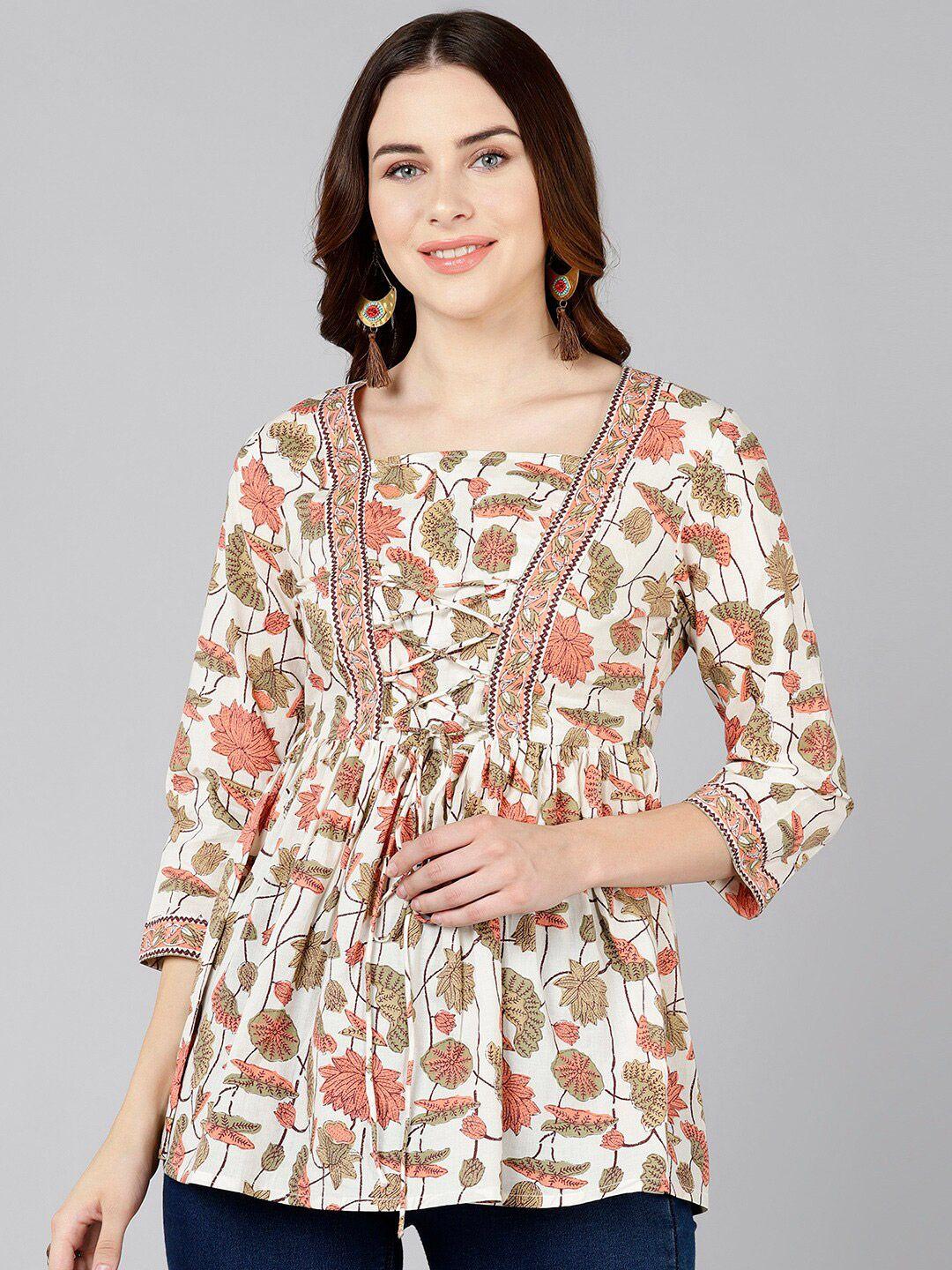 znx clothing cream-coloured floral print empire regular top