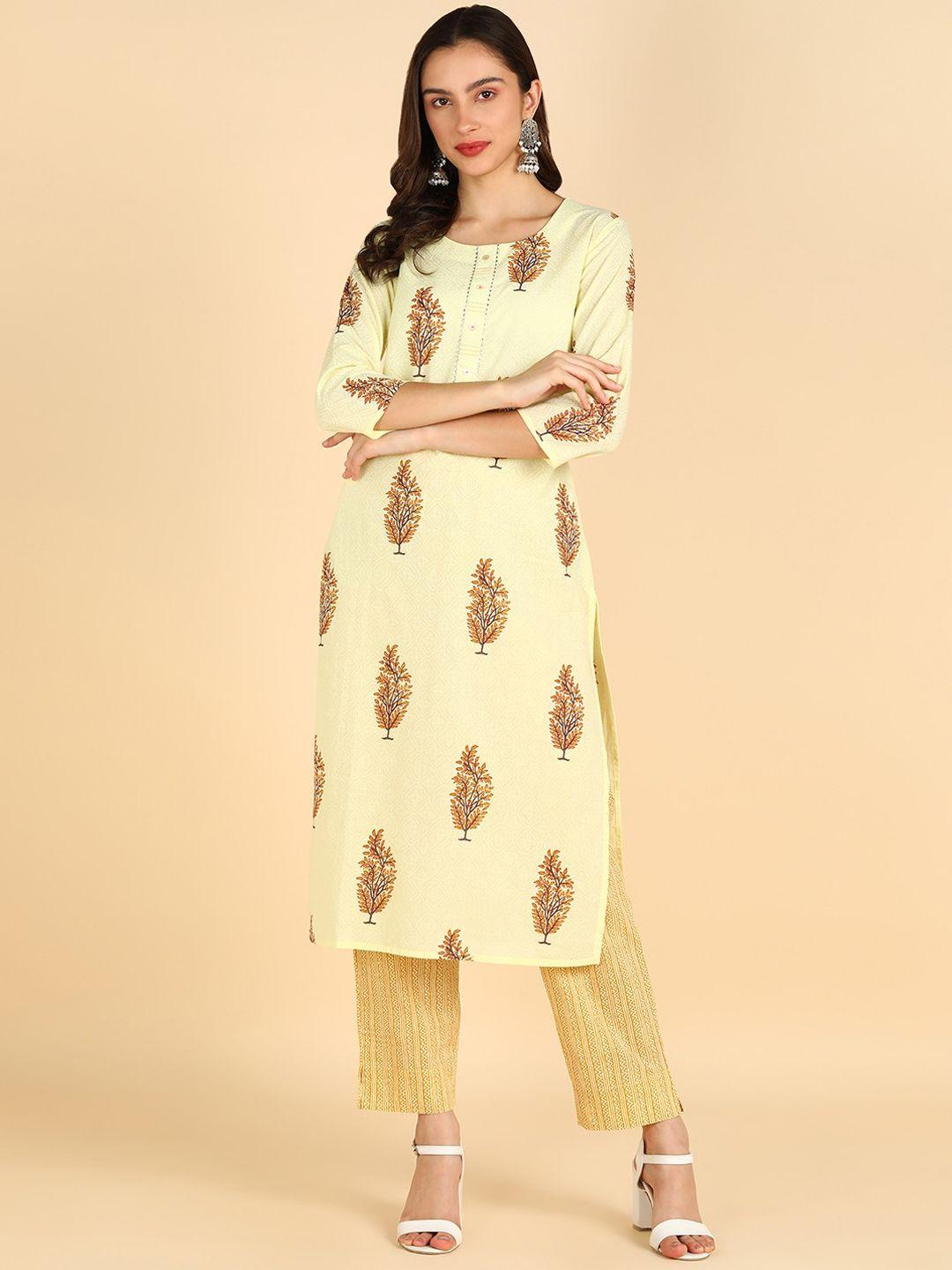 znx clothing ethnic motifs printed pure cotton kurta with trousers