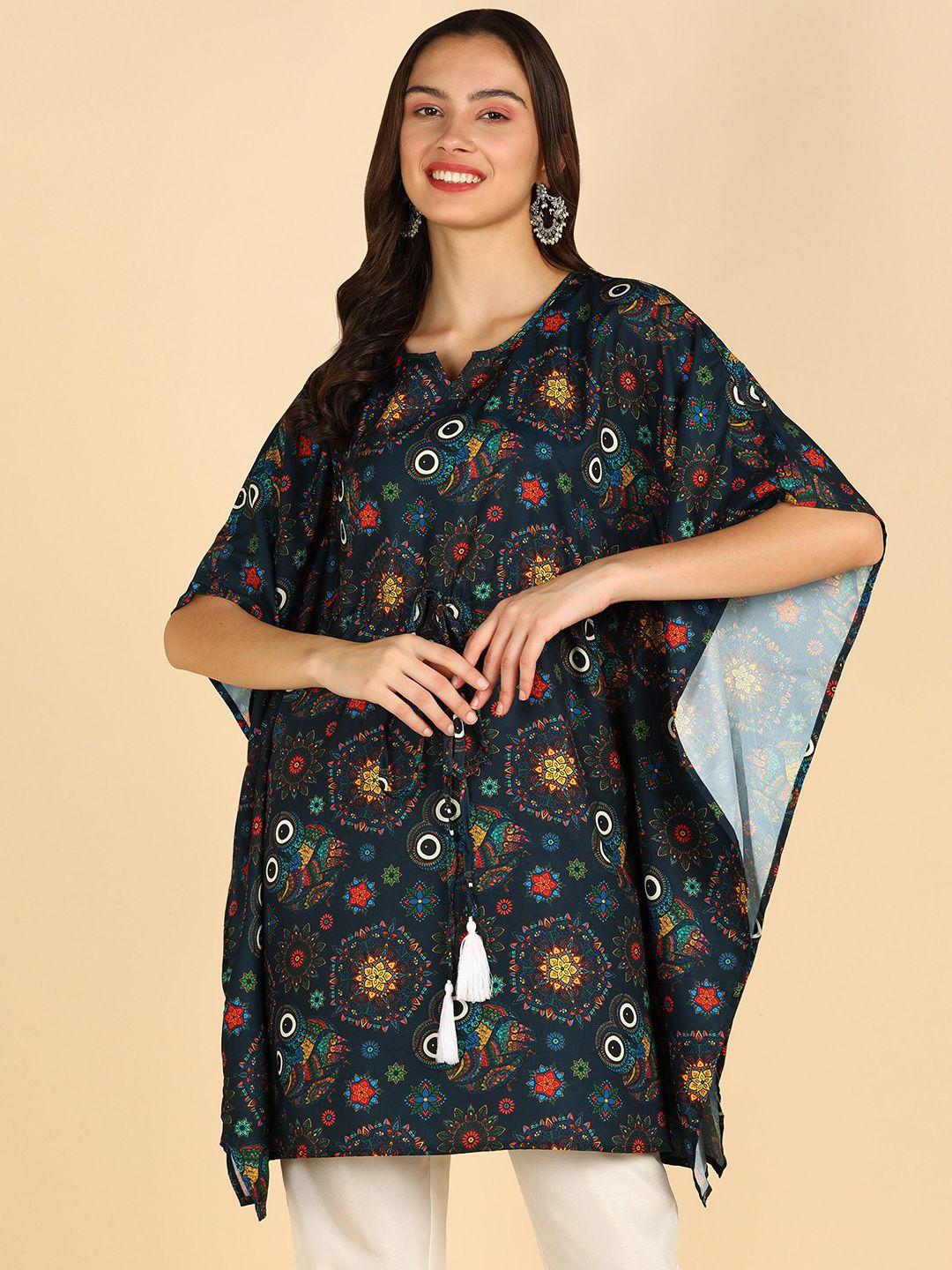 znx clothing ethnic motifs printed v-neck kaftan kurti
