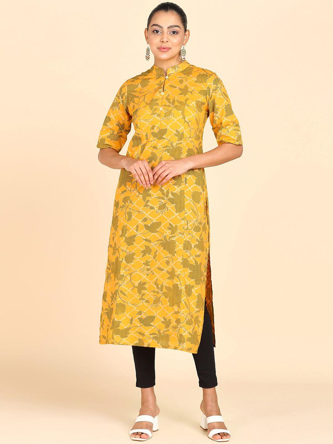 znx clothing floral printed mandarin collar kurta