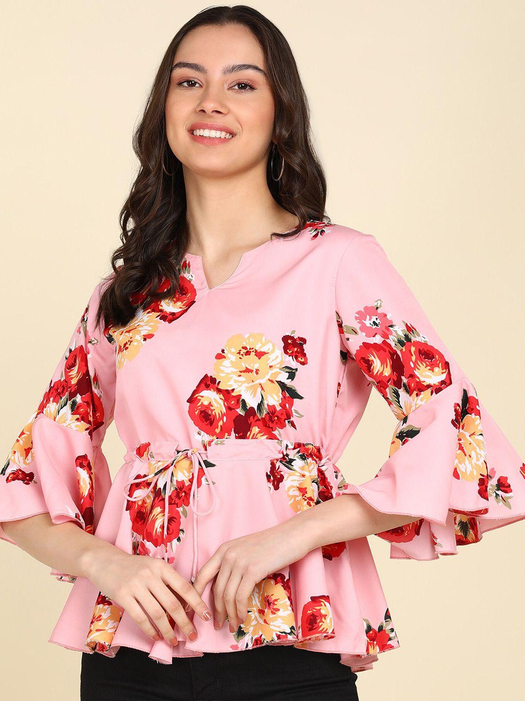 znx clothing floral printed notch neck bell sleeves empire top