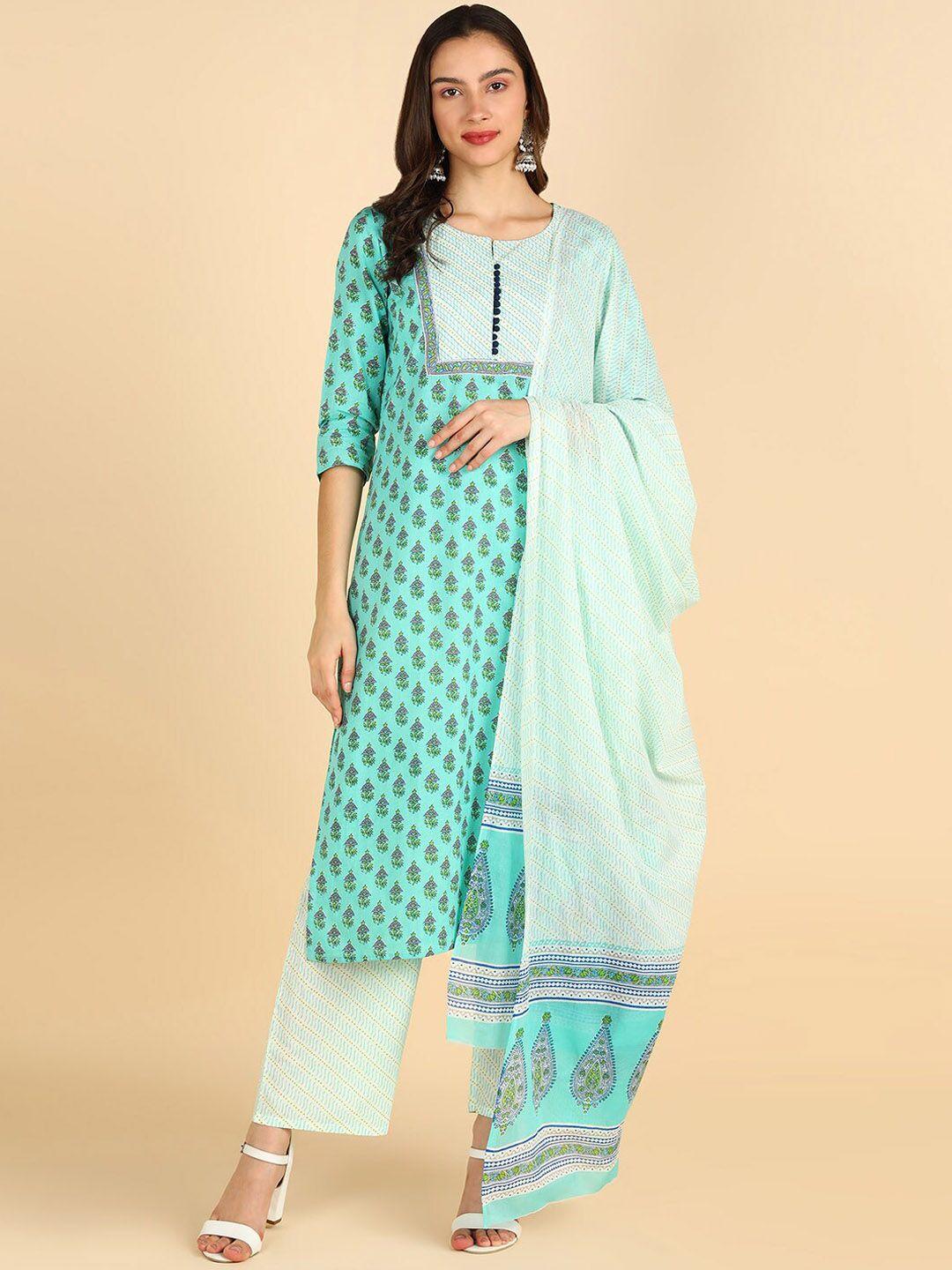znx clothing floral printed pure cotton kurta with palazzos & dupatta
