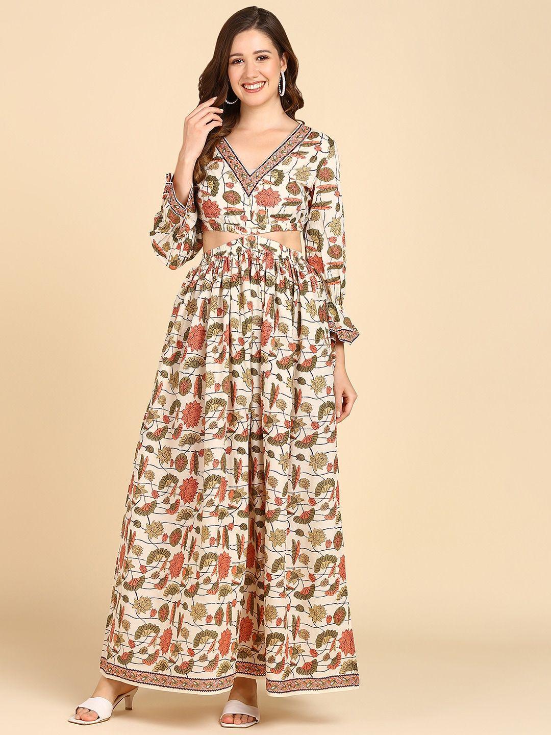 znx clothing floral printed v-neck bell sleeve maxi dress