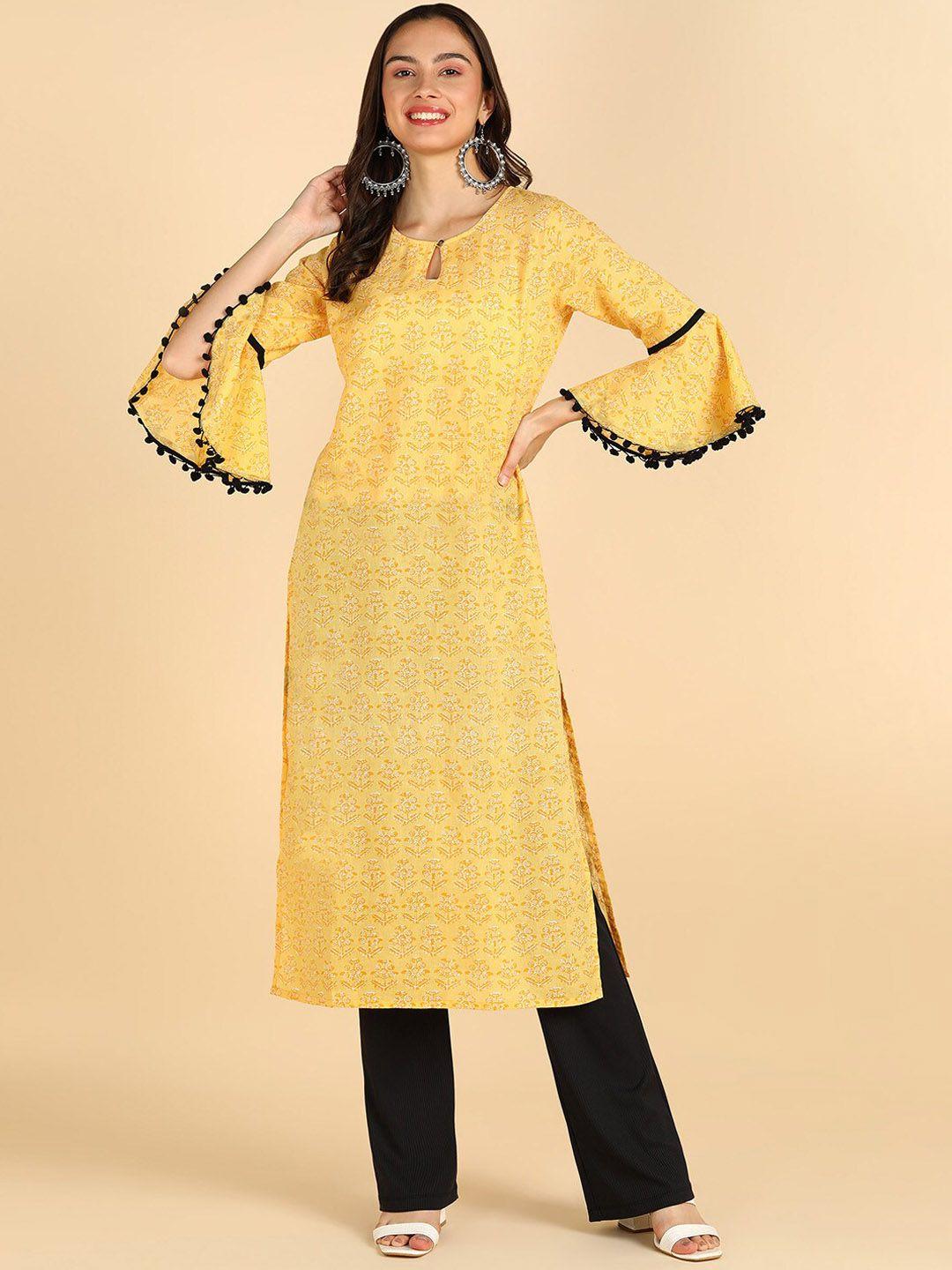 znx clothing keyhole neck floral printed bell sleeves pure cotton kurta