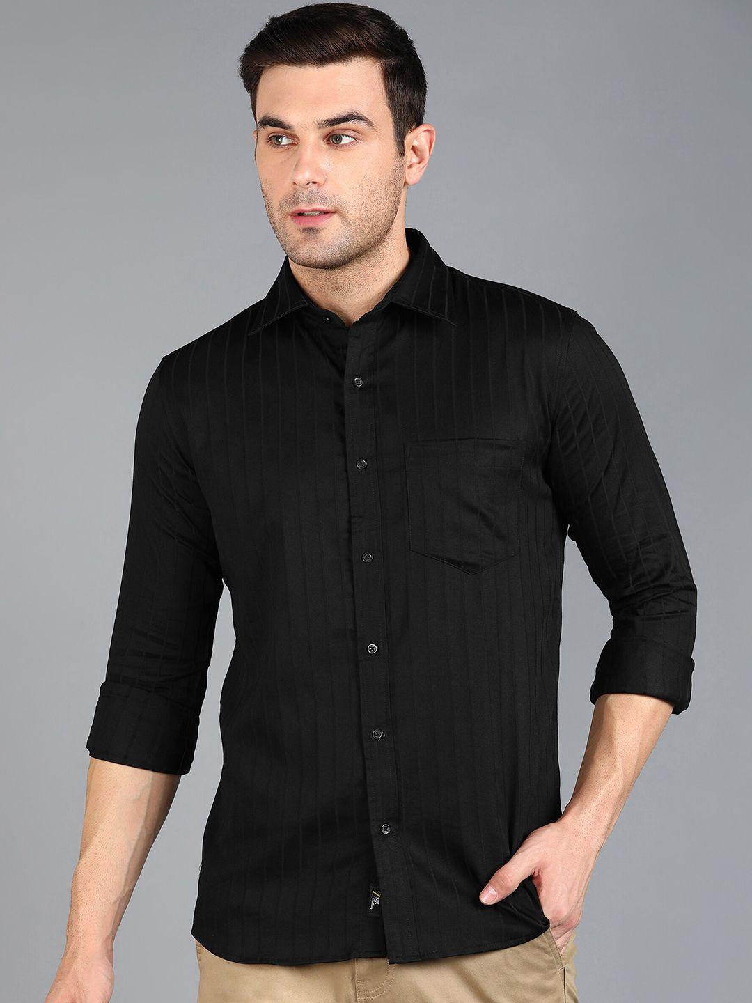 znx clothing men black premium slim fit opaque checked formal shirt