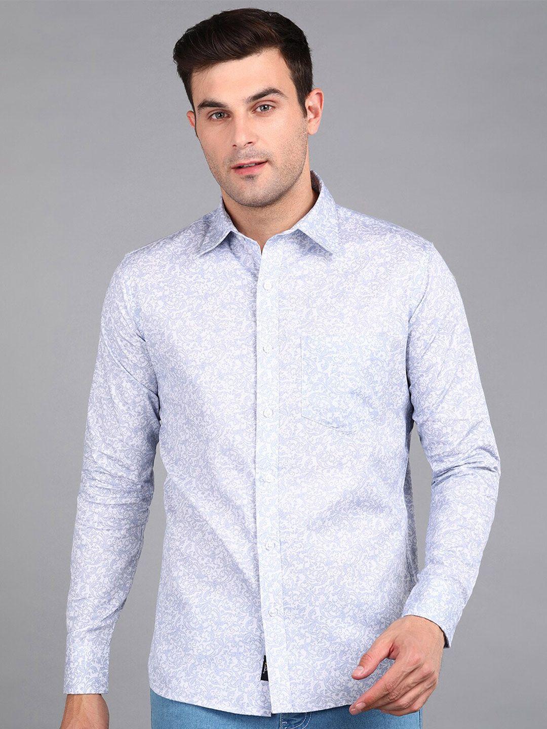 znx clothing men blue premium floral opaque printed formal shirt