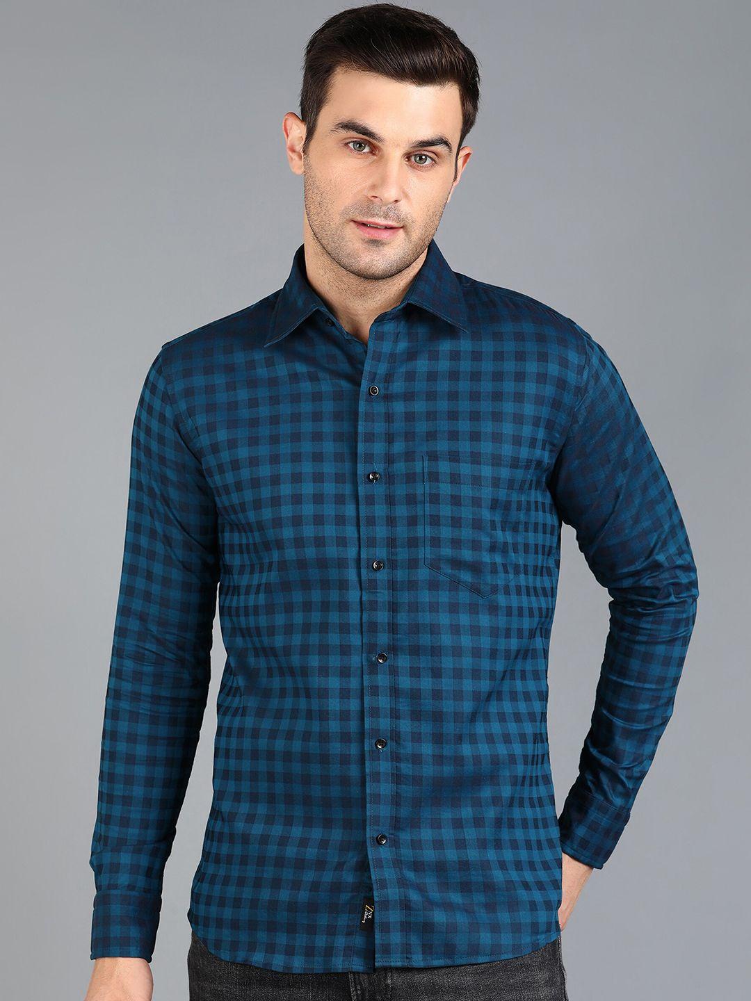znx clothing men blue premium slim fit buffalo checks opaque checked formal shirt
