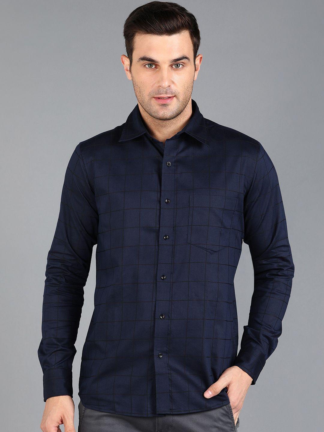znx clothing men blue premium slim fit opaque checked formal shirt
