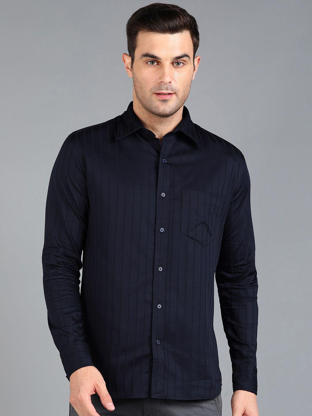 znx clothing men blue premium slim fit opaque striped formal shirt