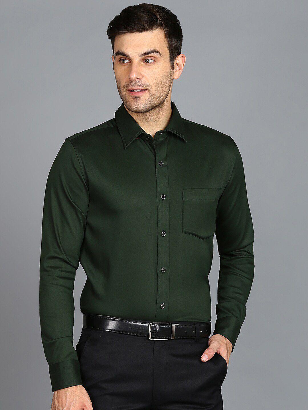 znx clothing men green premium opaque formal shirt