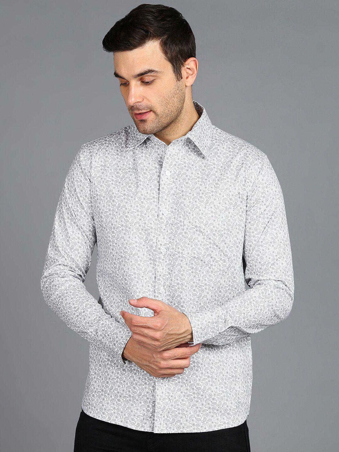 znx clothing men grey premium floral opaque printed formal shirt