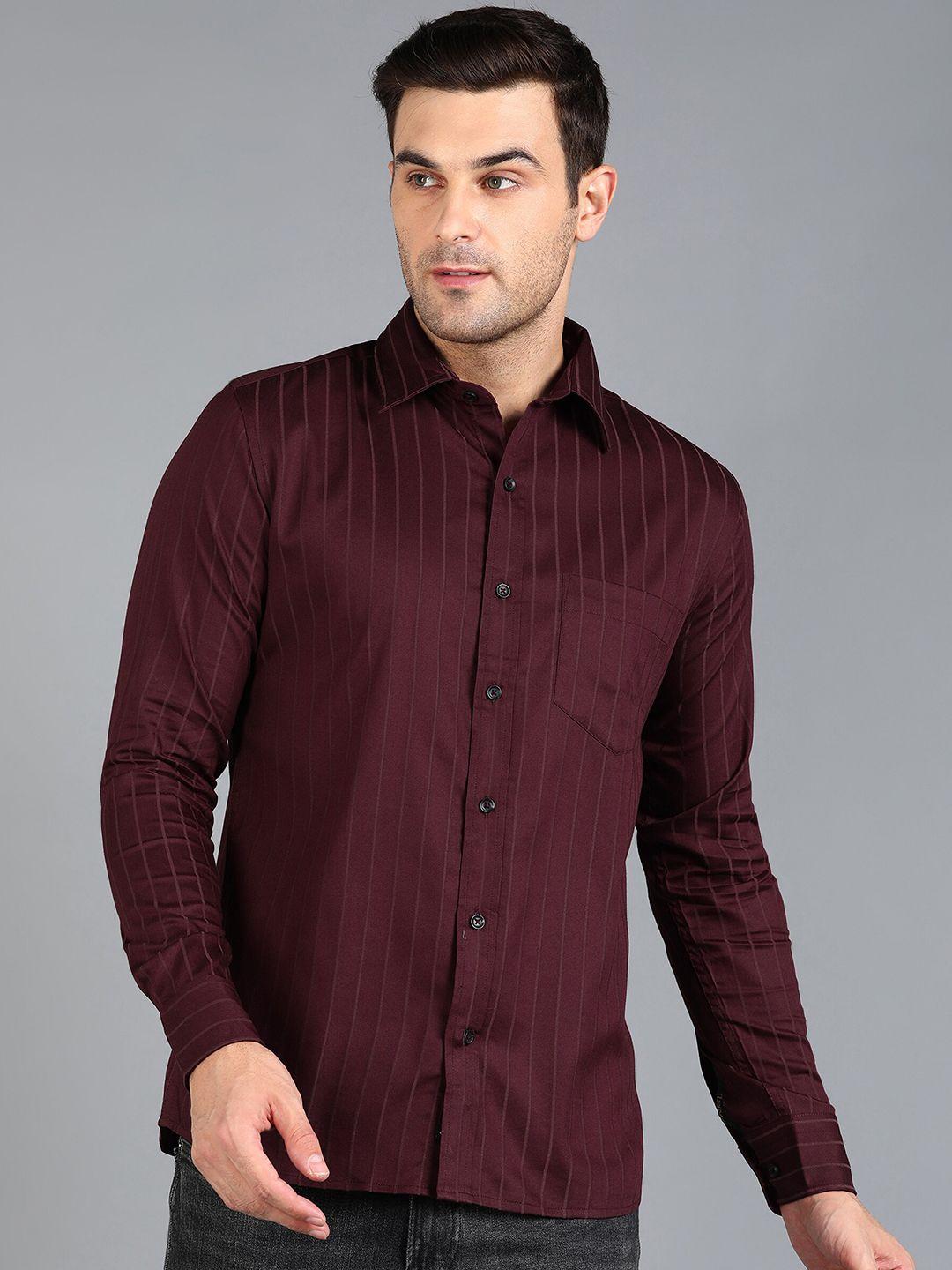 znx clothing men maroon premium slim fit opaque striped formal shirt