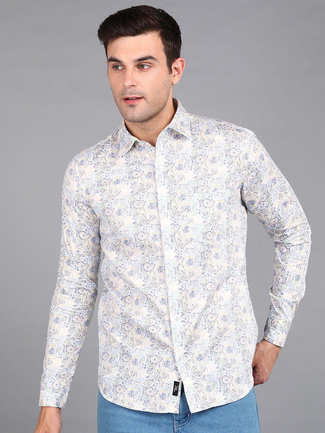 znx clothing men off white premium floral opaque printed formal shirt