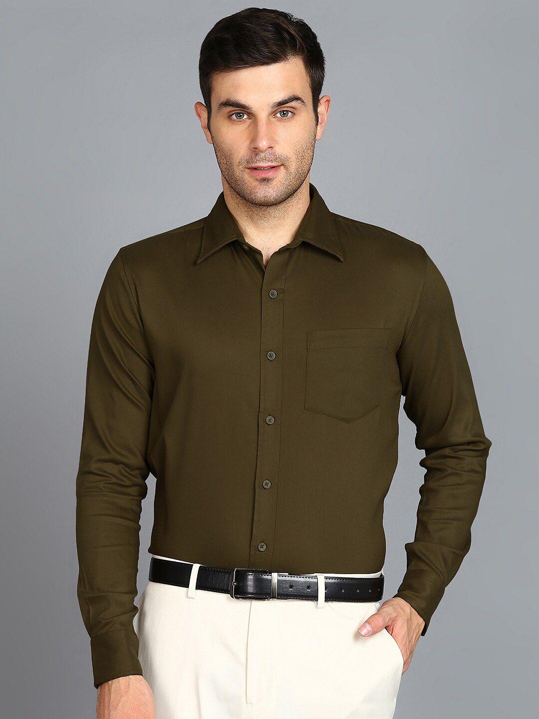 znx clothing men olive green premium opaque formal shirt