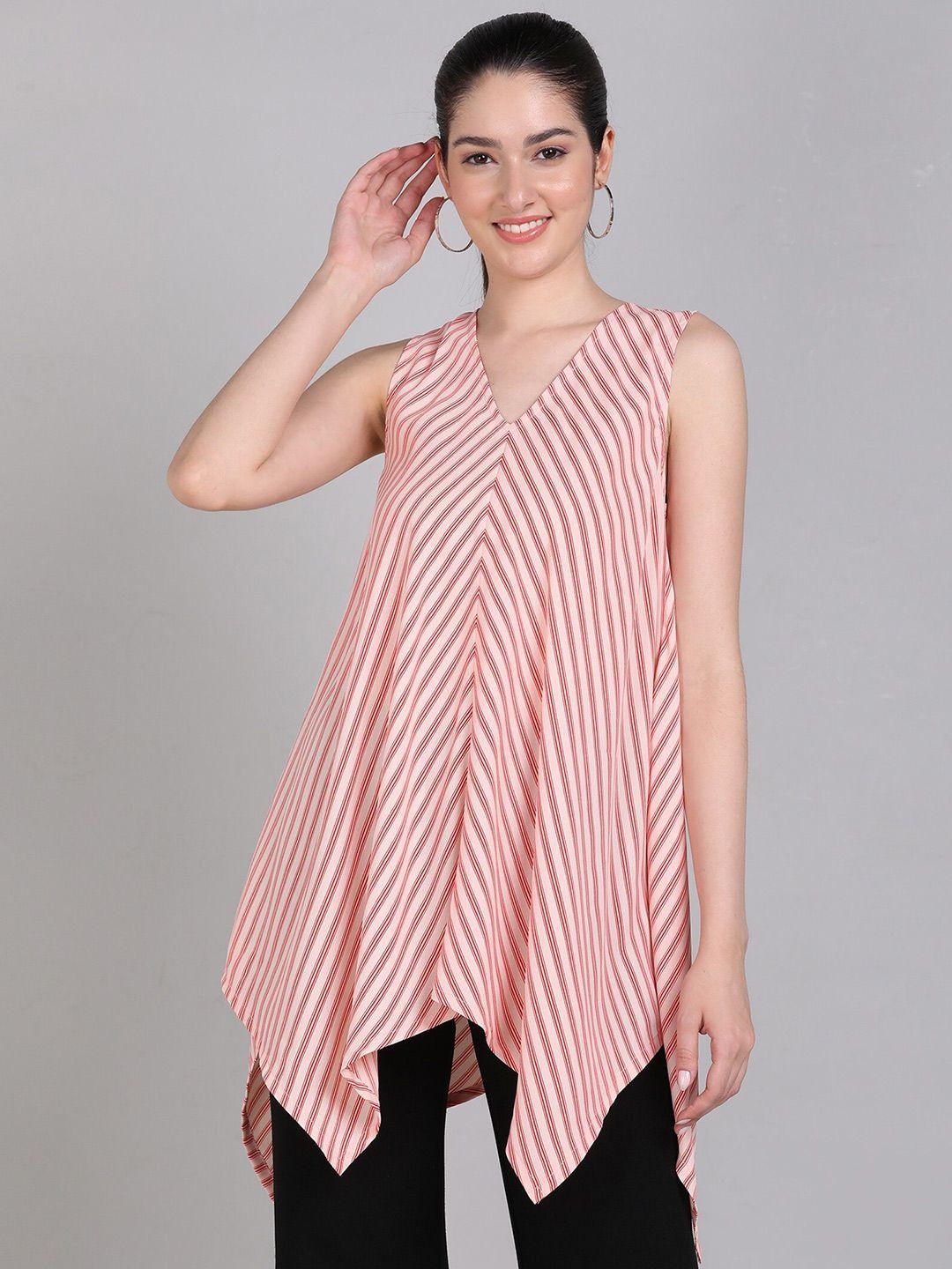 znx clothing striped sleeveless high-low v-neck a-line kurti