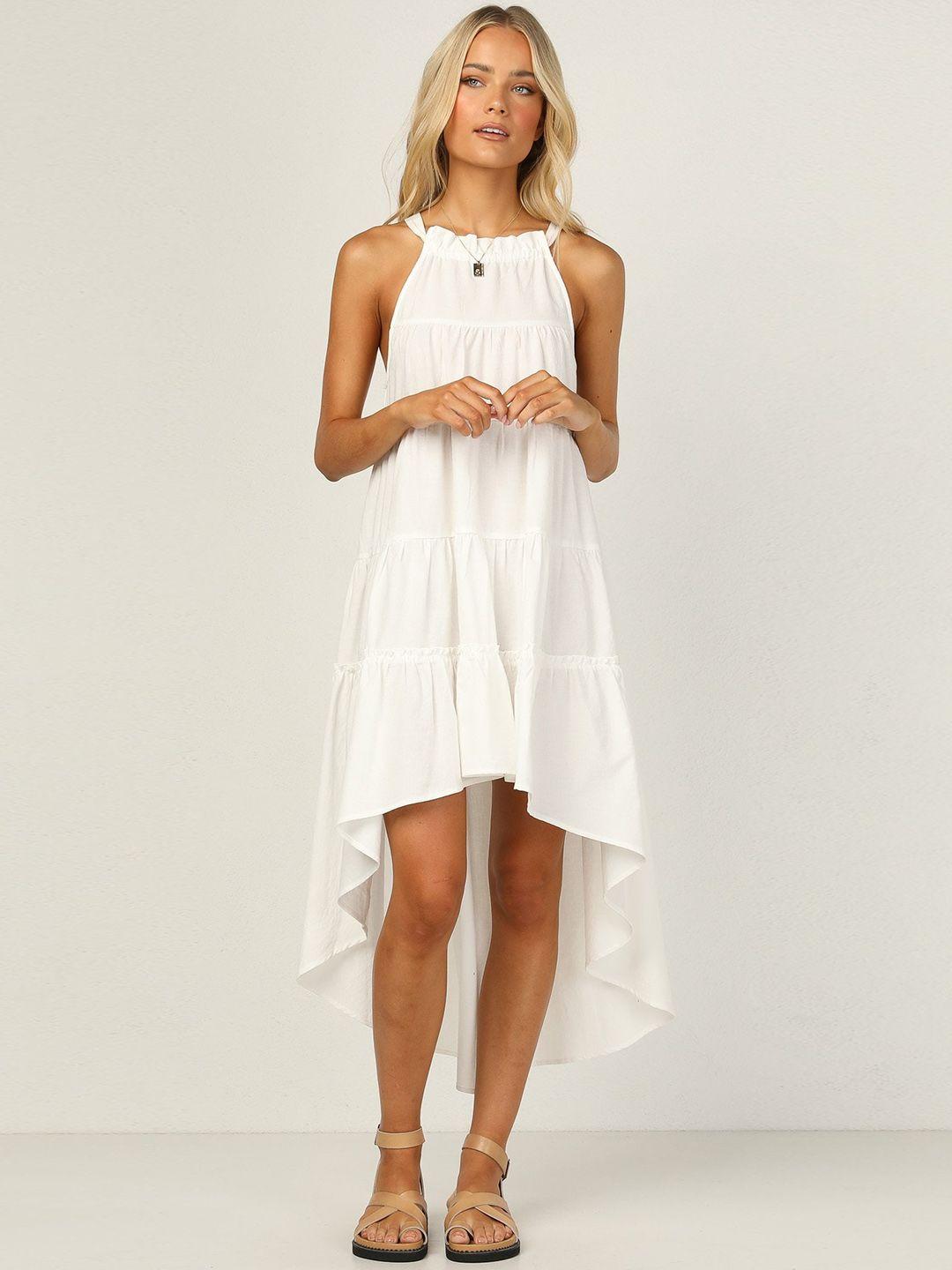 znx clothing white solid tiered high-low dress