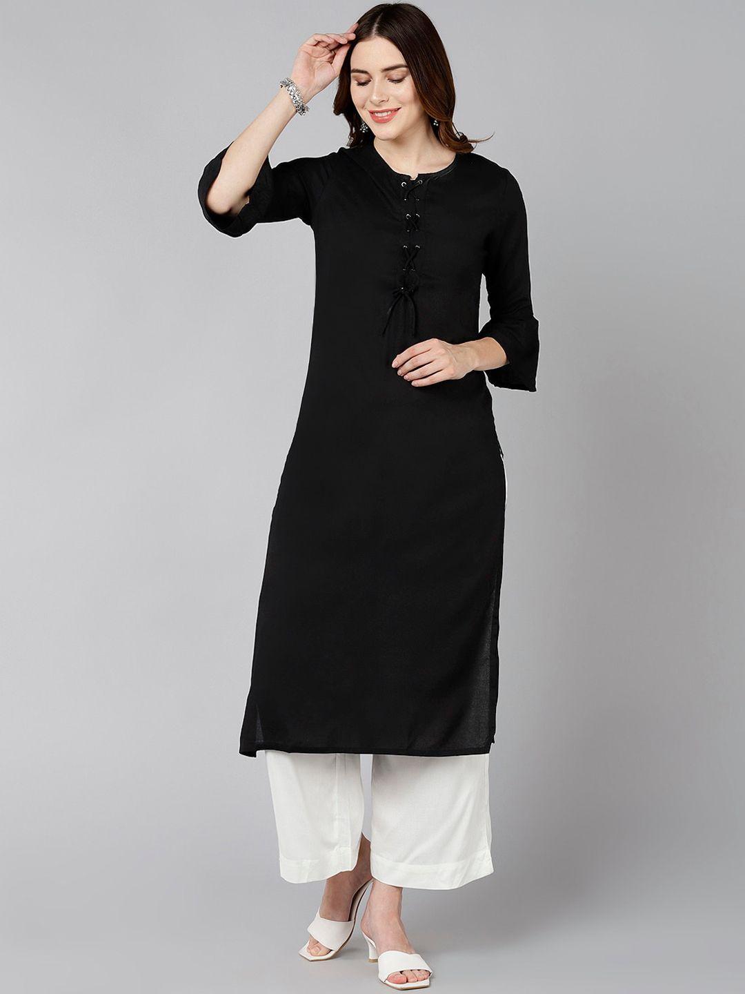 znx clothing women black straight kurta