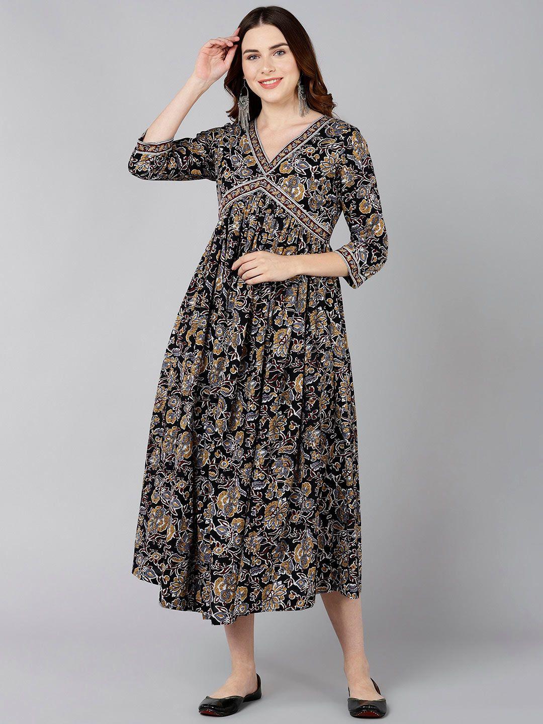 znx clothing women brown floral printed midi dress