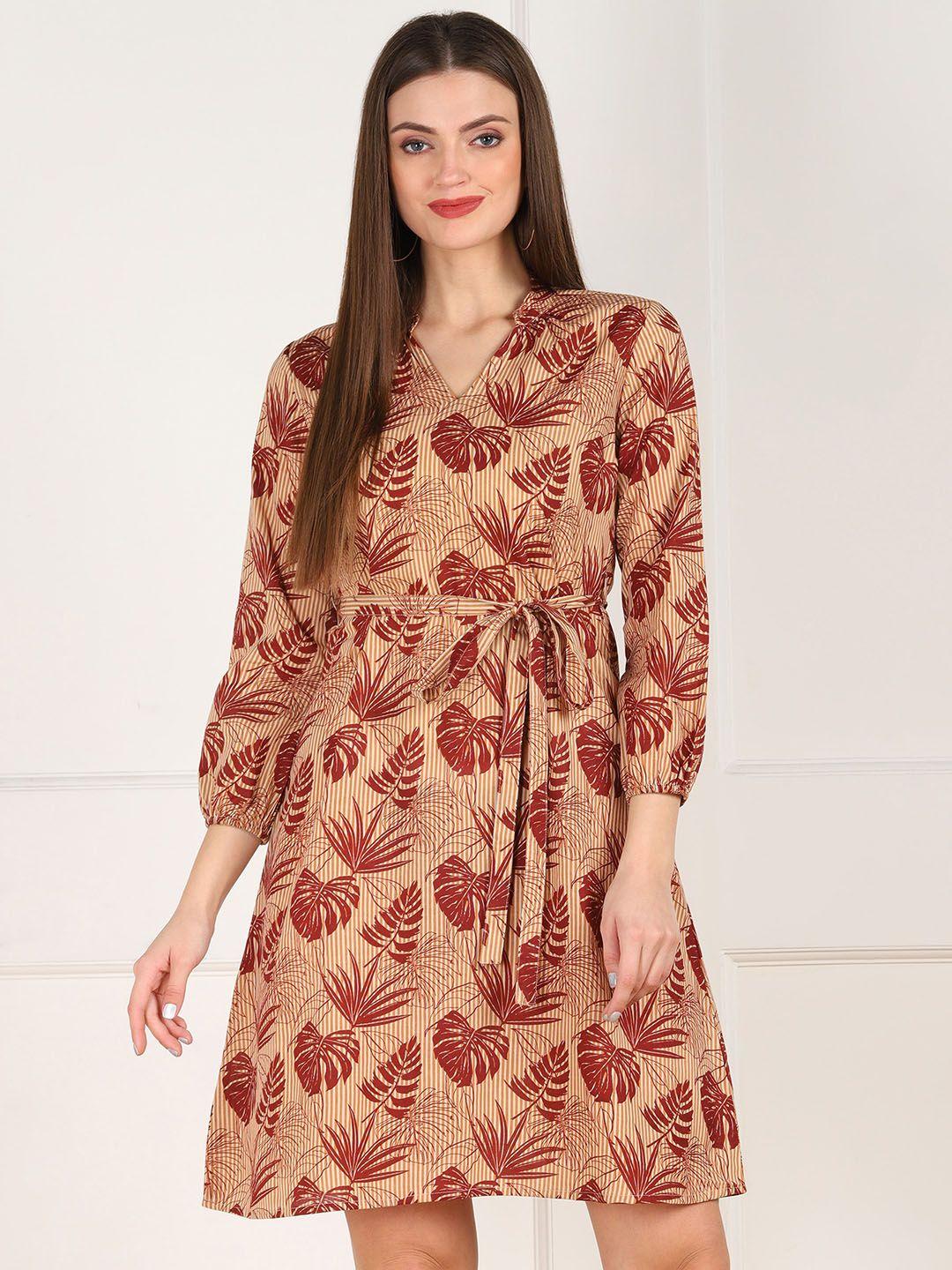 znx clothing women brown tropical print cotton dress