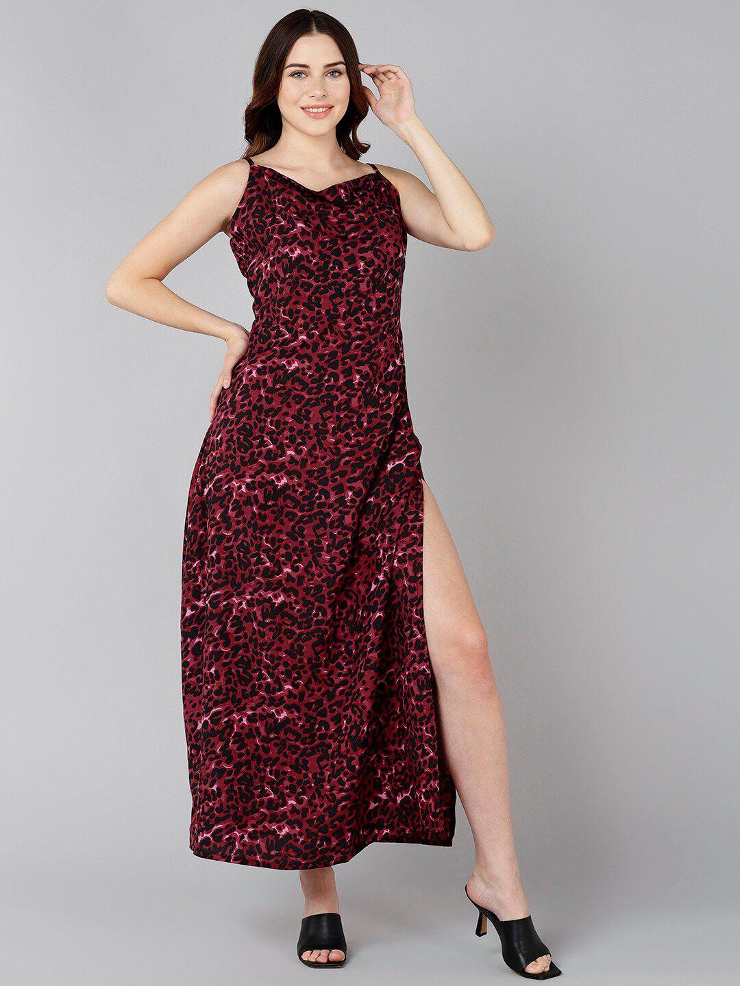 znx clothing women burgundy floral crepe maxi dress