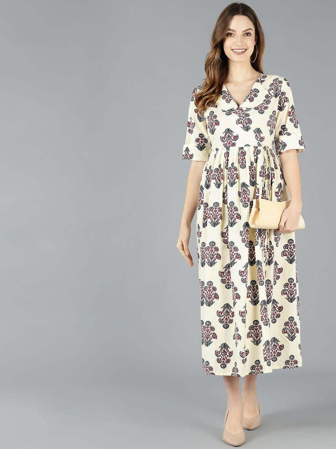 znx clothing women cream-coloured floral maxi dress