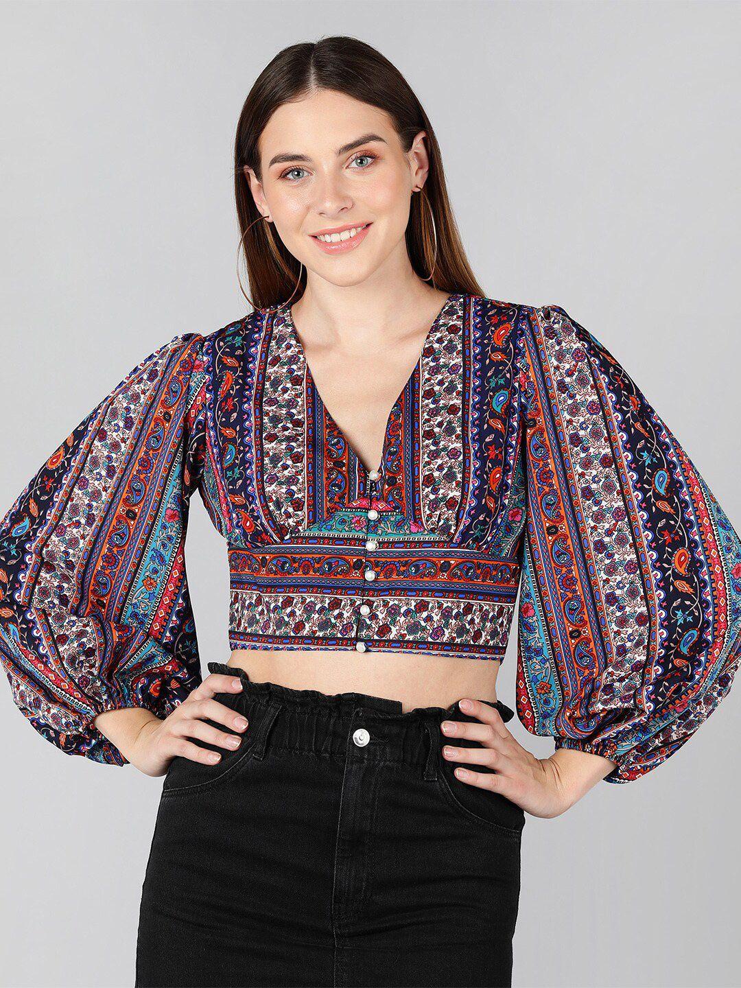 znx clothing women multicoloured print crepe crop top