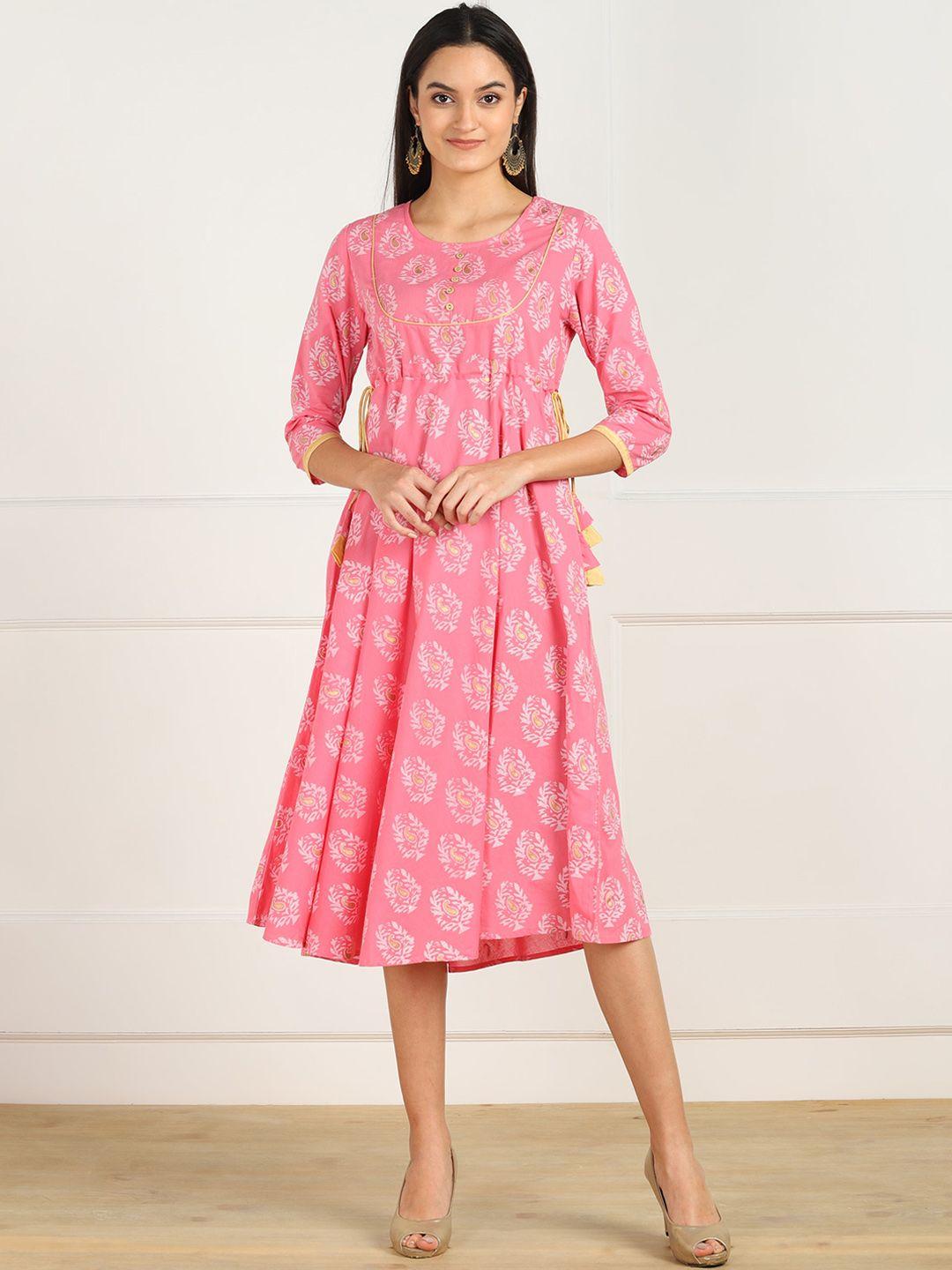 znx clothing women pink floral a-line midi dress