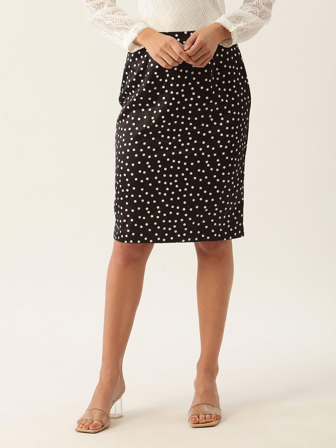 zoella women black & white printed knee length pencil skirt
