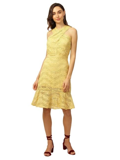 zoella yellow self design peplum dress