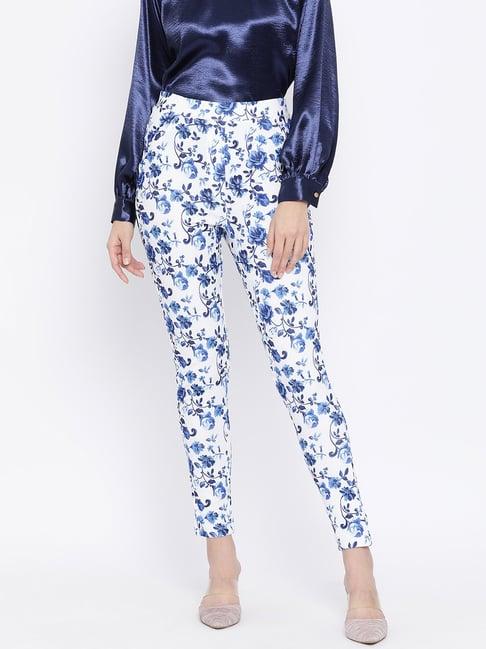 zoella blue & white floral print trousers