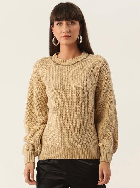 zoella brown round neck self design sweater