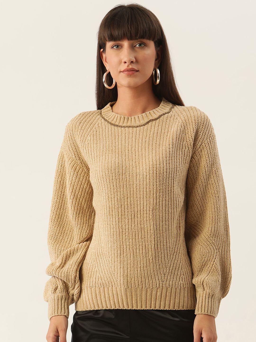 zoella women beige ribbed pullover