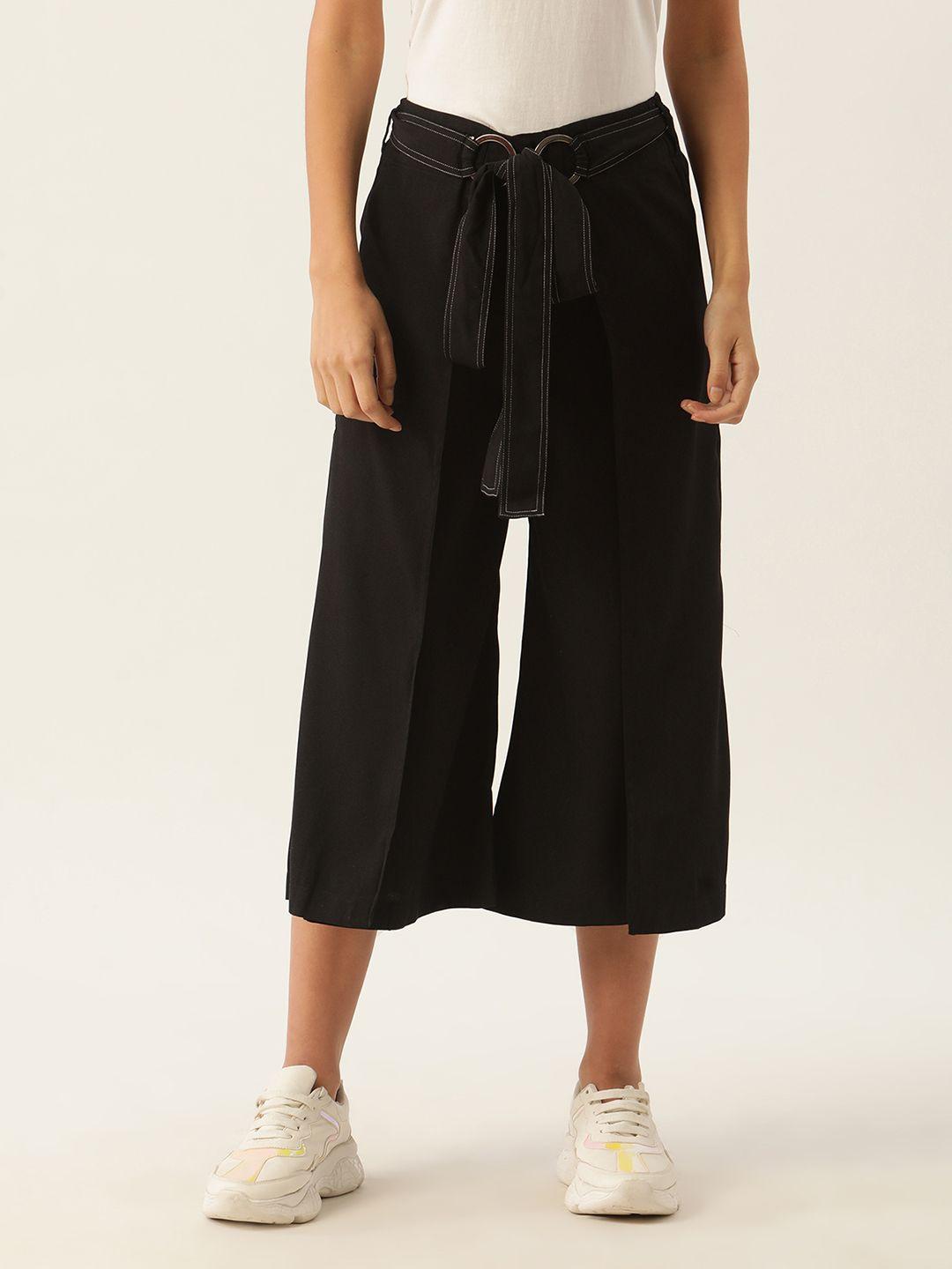 zoella women black regular fit solid culottes