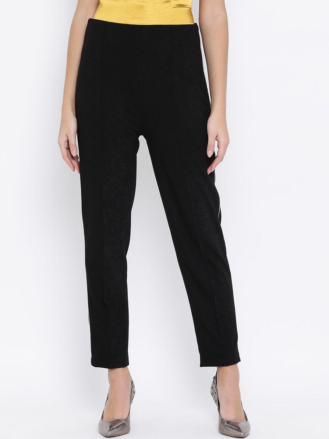 zoella women black solid regular trousers