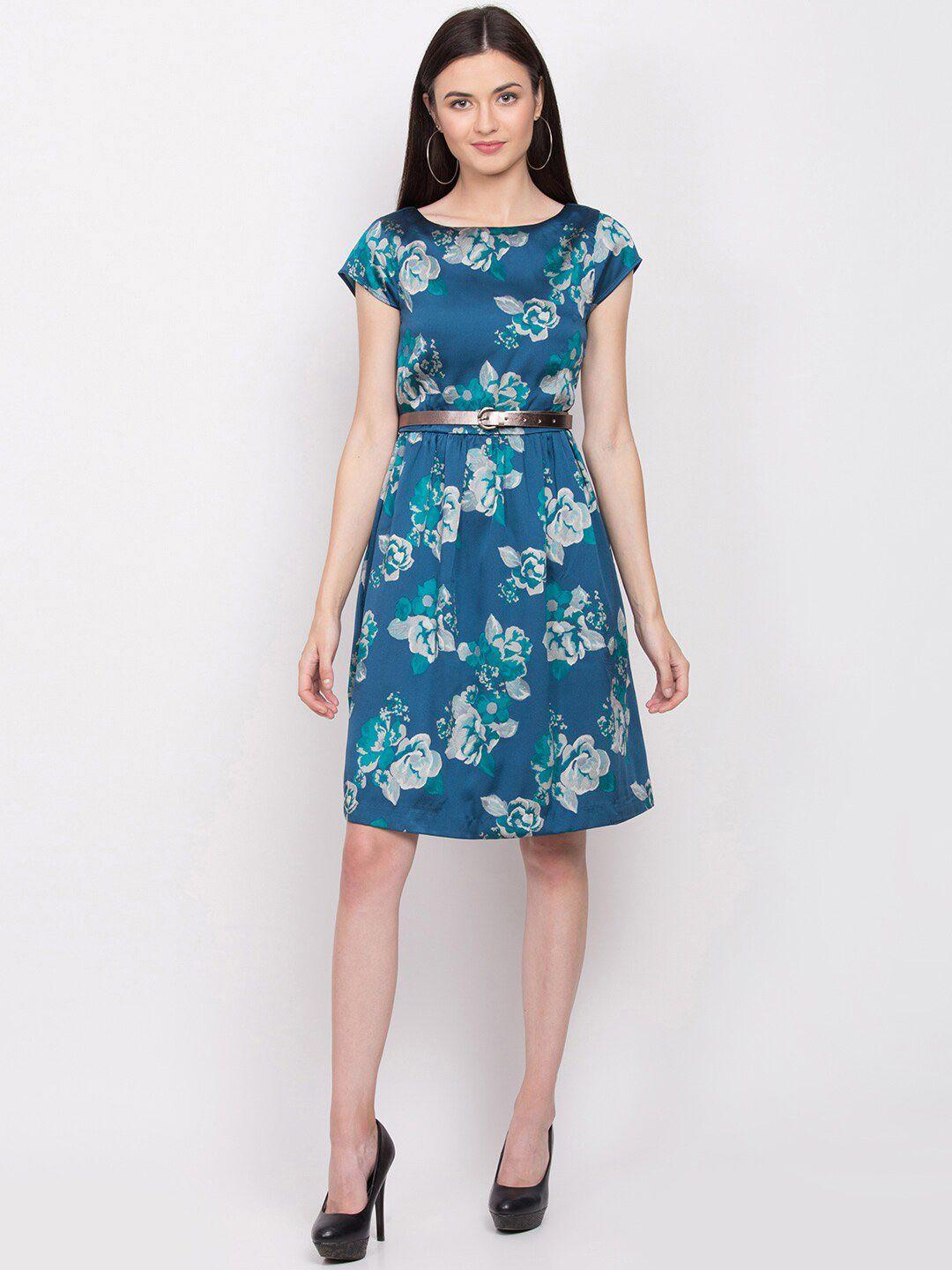 zoella women green printed fit and flare dress