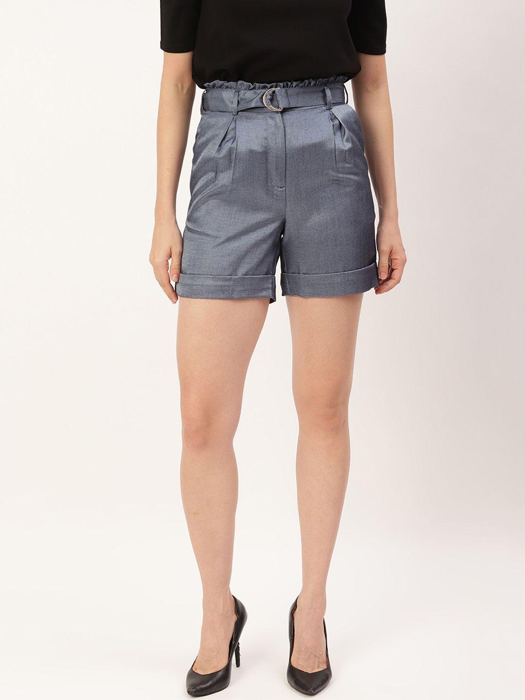 zoella women grey mid-rise regular shorts