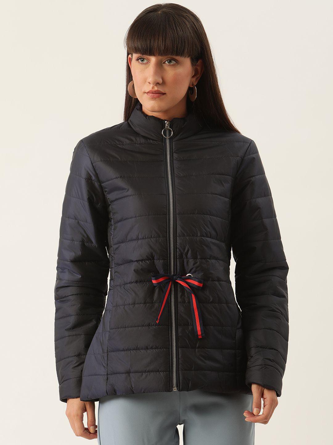 zoella women navy blue solid padded jacket