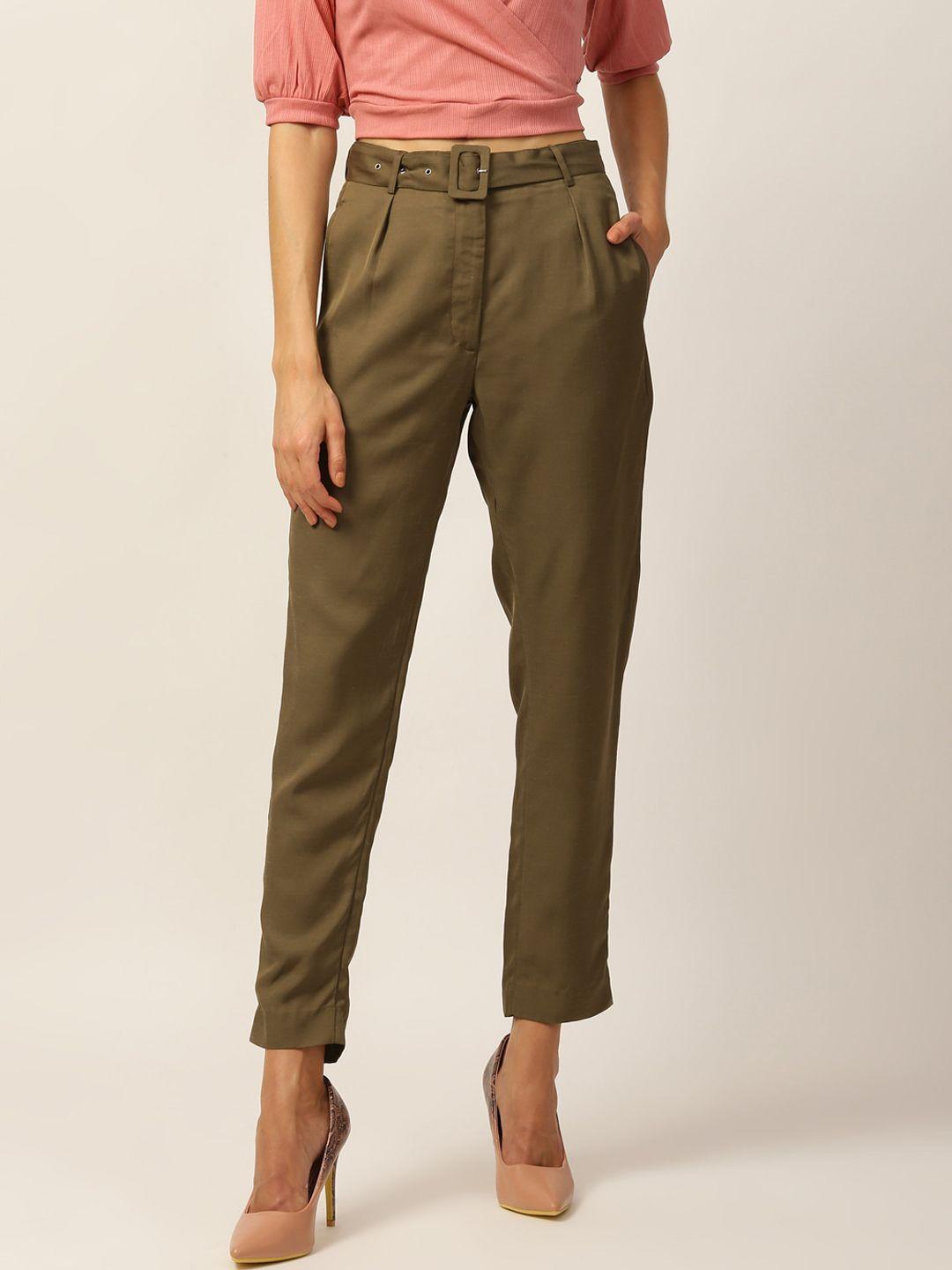 zoella women olive green cropped trousers