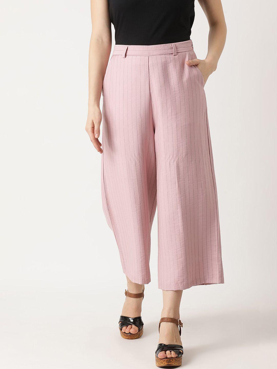 zoella women pink regular fit striped culottes