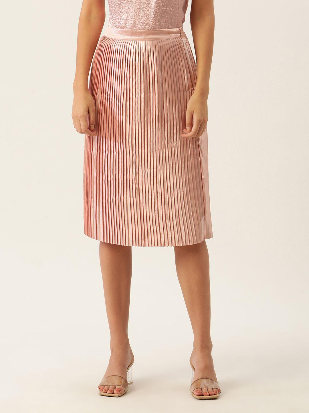 zoella women pink solid pleated a-line skirt