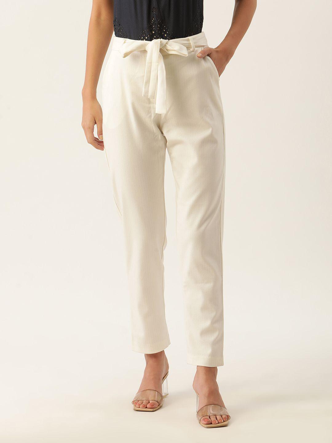 zoella women white regular fit solid regular trousers