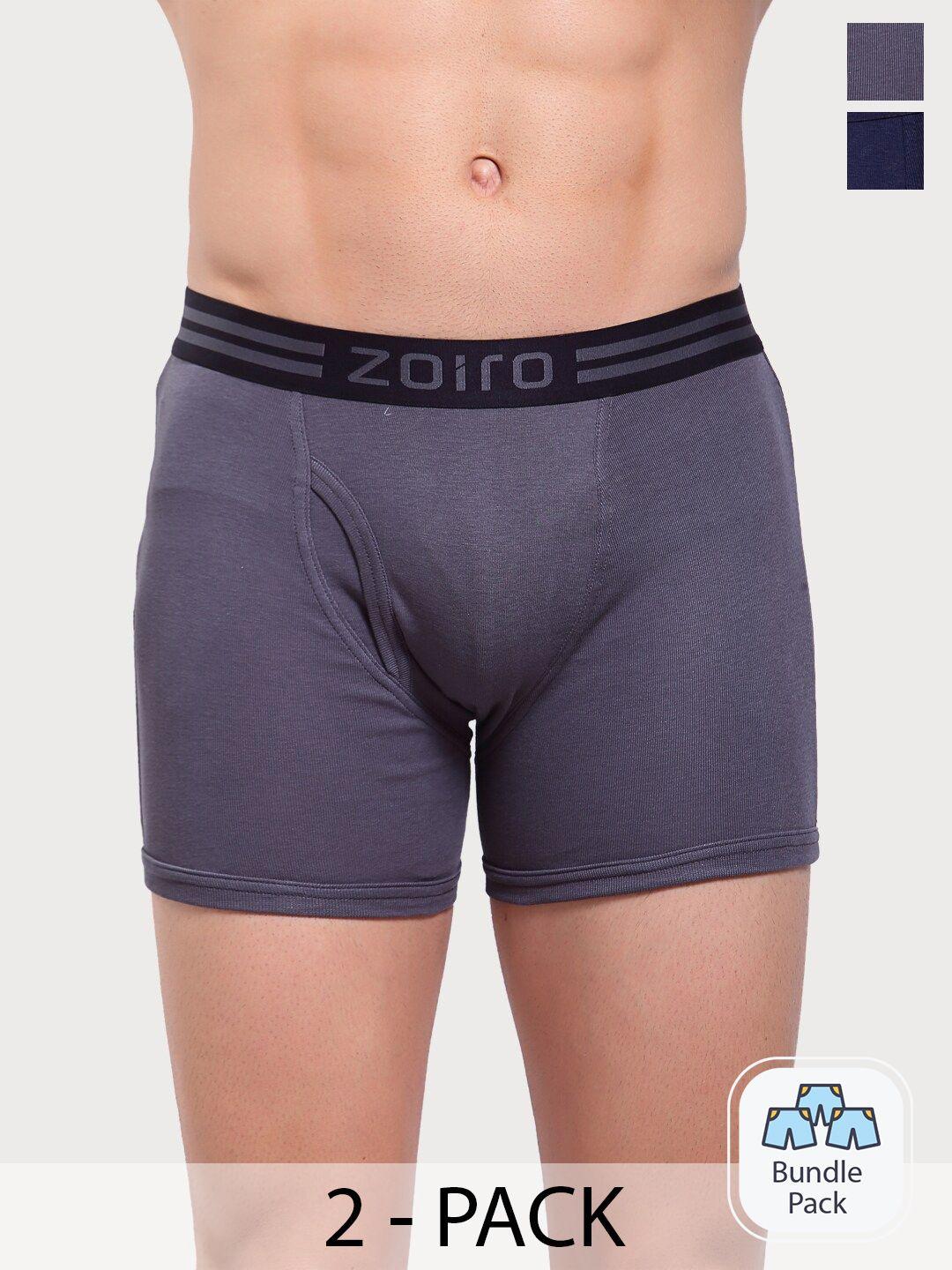 zoiro men pack of 2 waist band printed detail bio wash long trunks