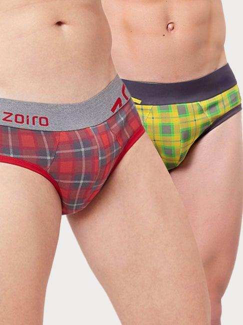 zoiro chinese red & sulphur regular fit checks briefs - pack of 2