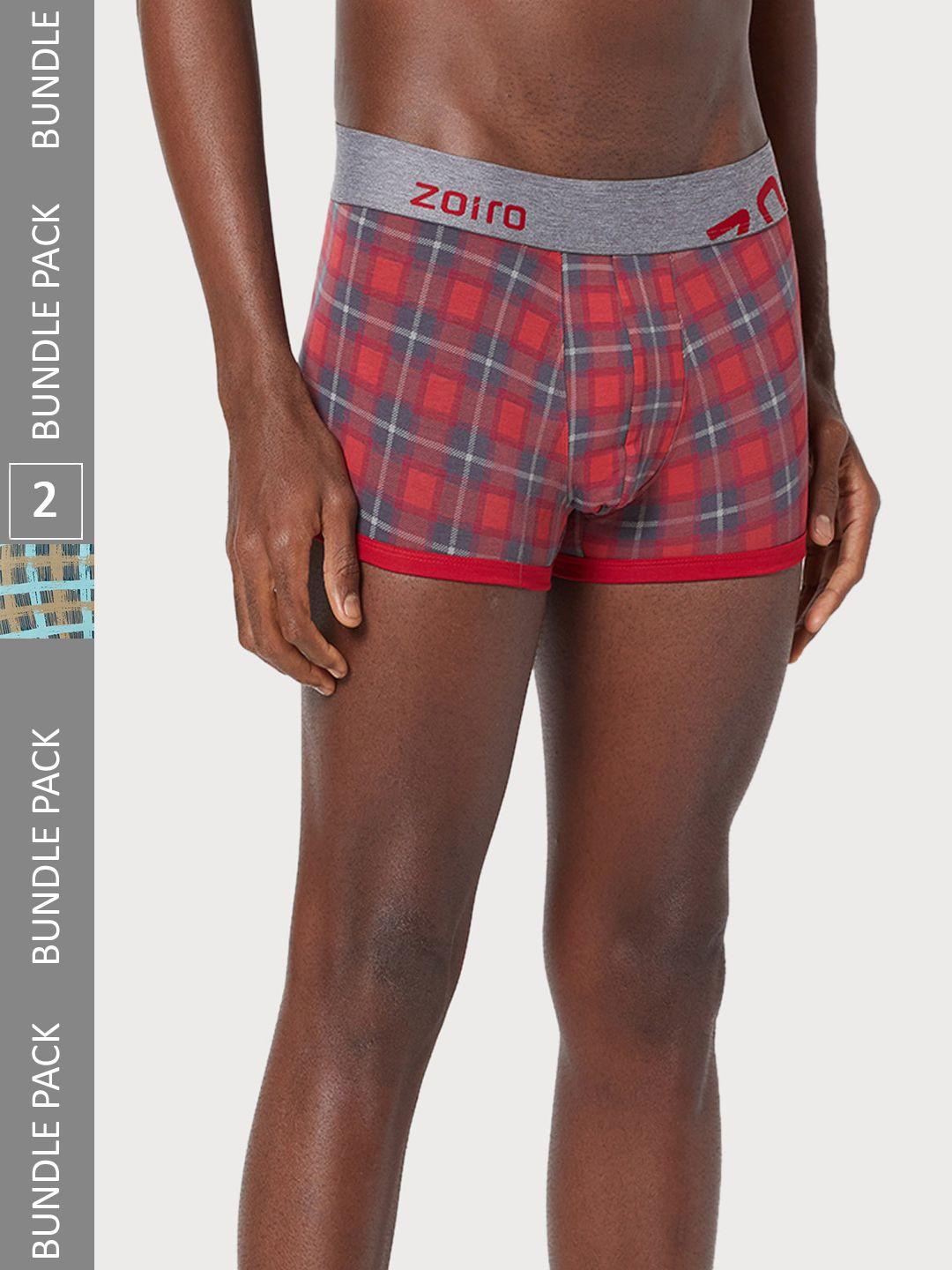 zoiro men pack of 2 checked cotton trunks