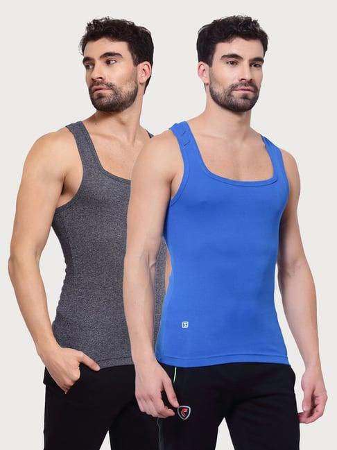 zoiro navy melange & blue regular fit vest - pack of 2