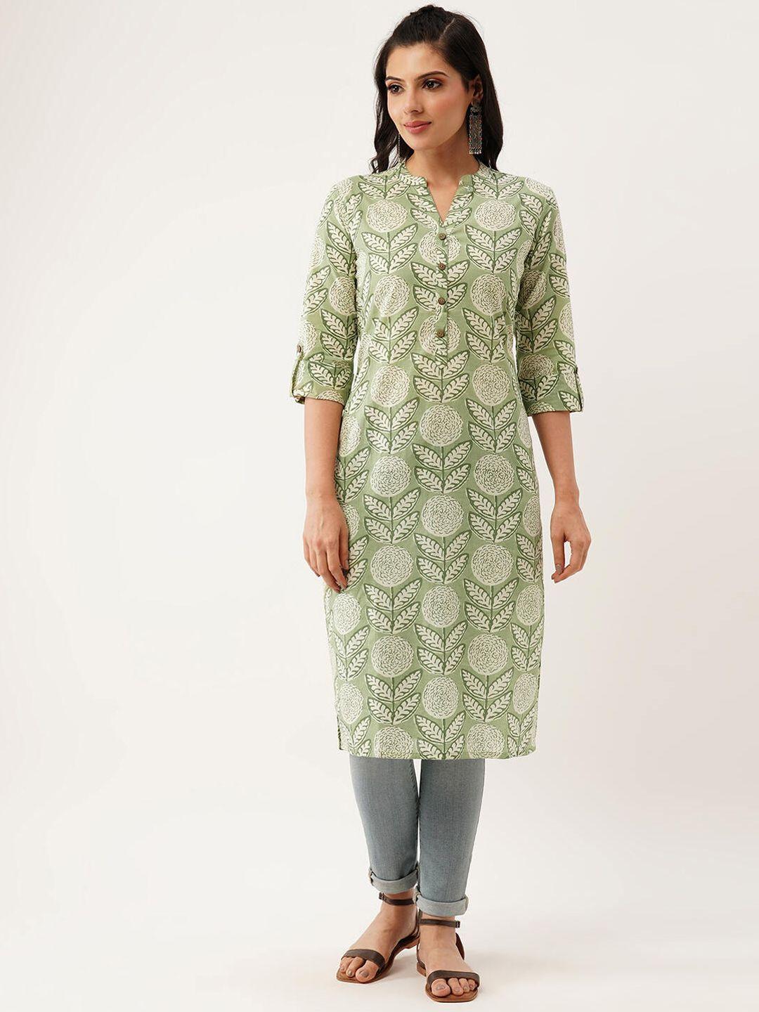 zola-floral-printed-mandarin-collar-roll-up-sleeves-cotton-straight-kurta