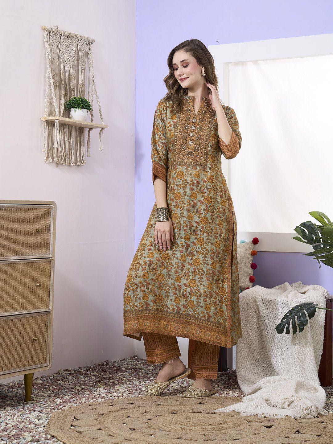 zola-floral-printed-mandarin-collar-thread-work-detailed-straight-kurta-with-trousers