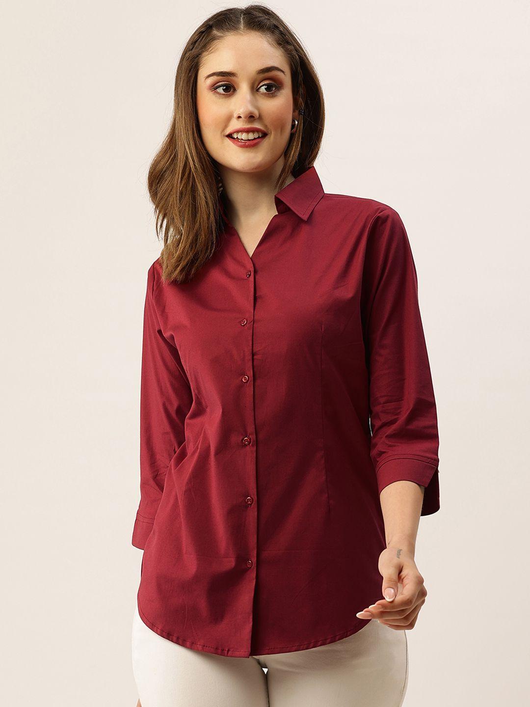zola maroon spread collar relaxed fit boxy fit cotton casual shirt