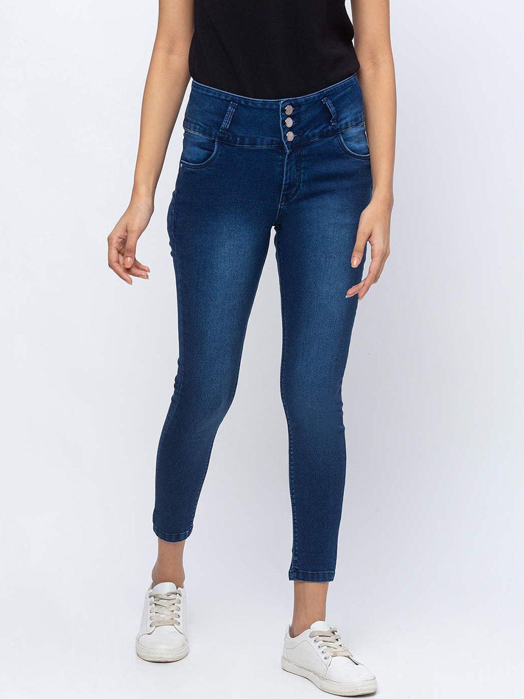 zola women blue slim fit high waist ankle length light fade jeans